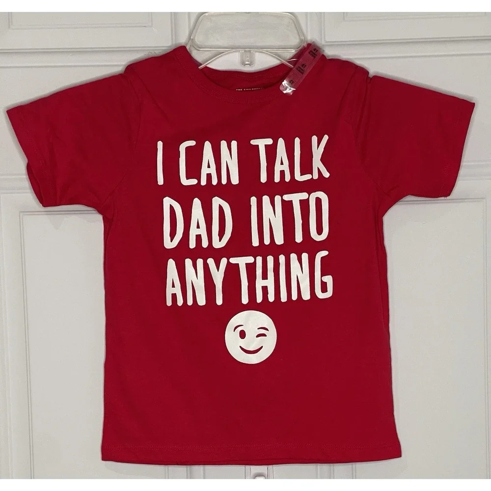 NWT Childrens Place Size 4T I Can Talk Dad Into Anything Fathers Day Red T-Shirt
